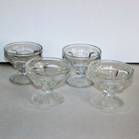 4 Depression Glass Footed Ice Cream Sundae Bowls Clear Dishes - Picture 5 of 6